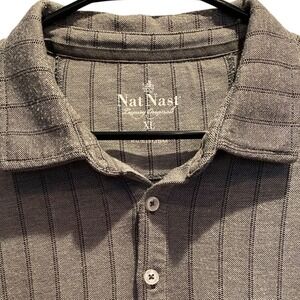 Nat Nast Polo Shirt XL Men's Gray Pinstripe Luxury Originals Rayon Blend